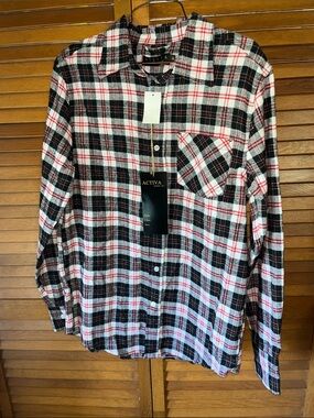 Ativa Men's Black, White & Red Plaid Button-Down Shirt NWT Size Small